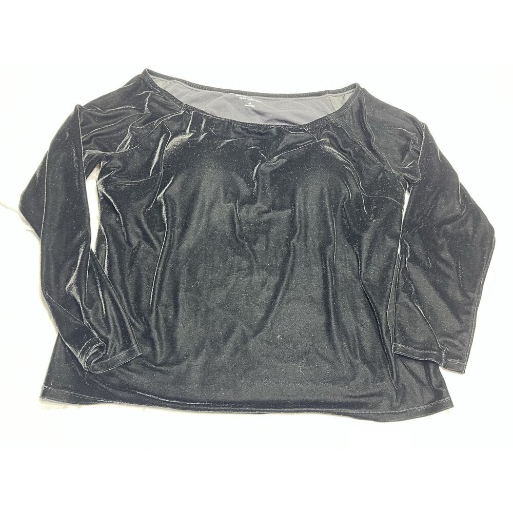 Soft Surroundings Black Velvet Long Sleeve Top Women’s Luxe Stretch 2XL